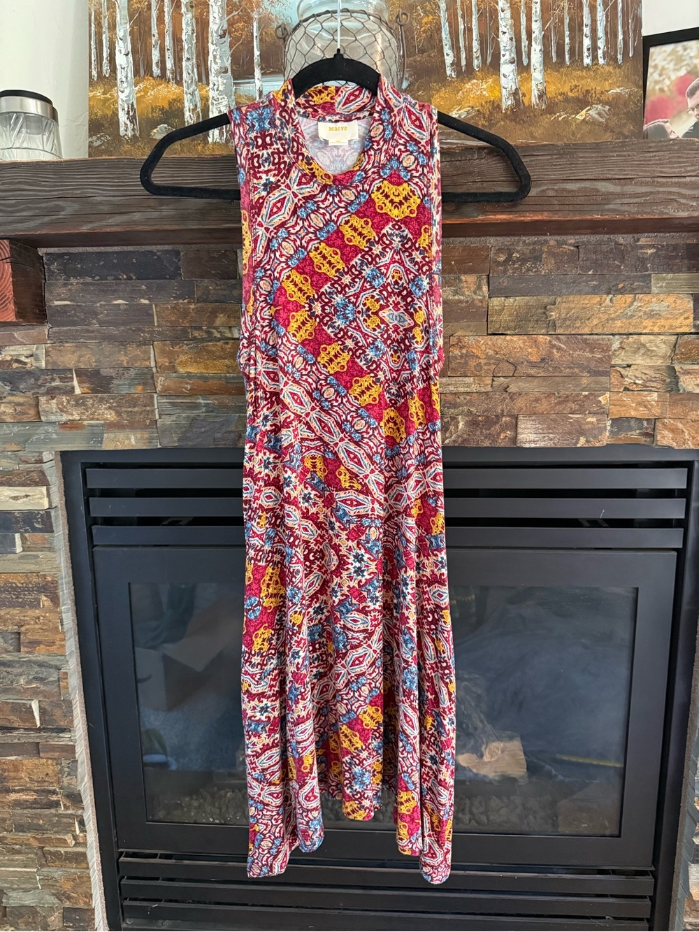 Maeve Sleeveless Maxi Dress in Red, Yellow & Blue Geometric Print